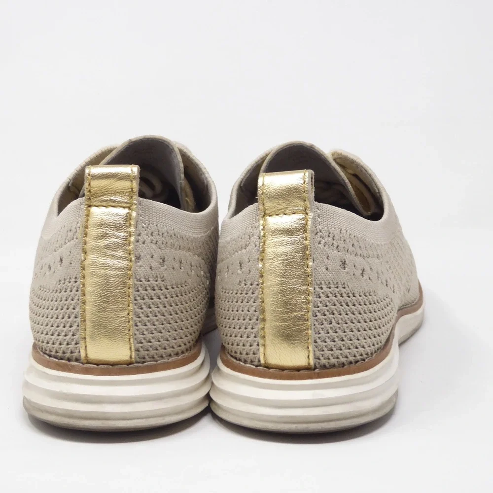Cole Haan Womens Originalgrand Wingtip Oxfords Stitchlite Beige Gold Knit 6B